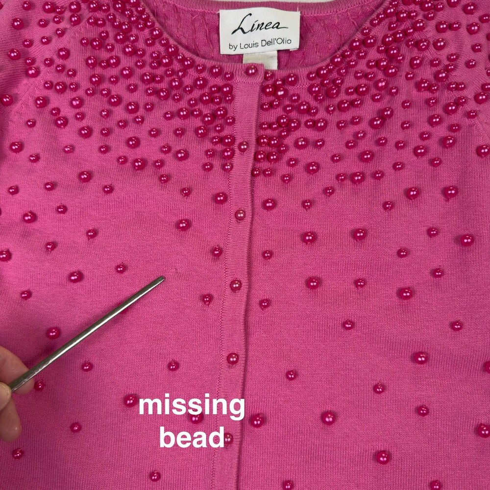 Vintage 90s Pearl Beaded Cardigan Sweater Coquette Glam Pink Hong Kong Size L - Picture 9 of 11